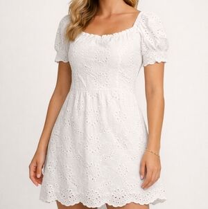 For All Mankind Coquette White Eyelet Lace Dress XL Cottagecore Romantic Boho
